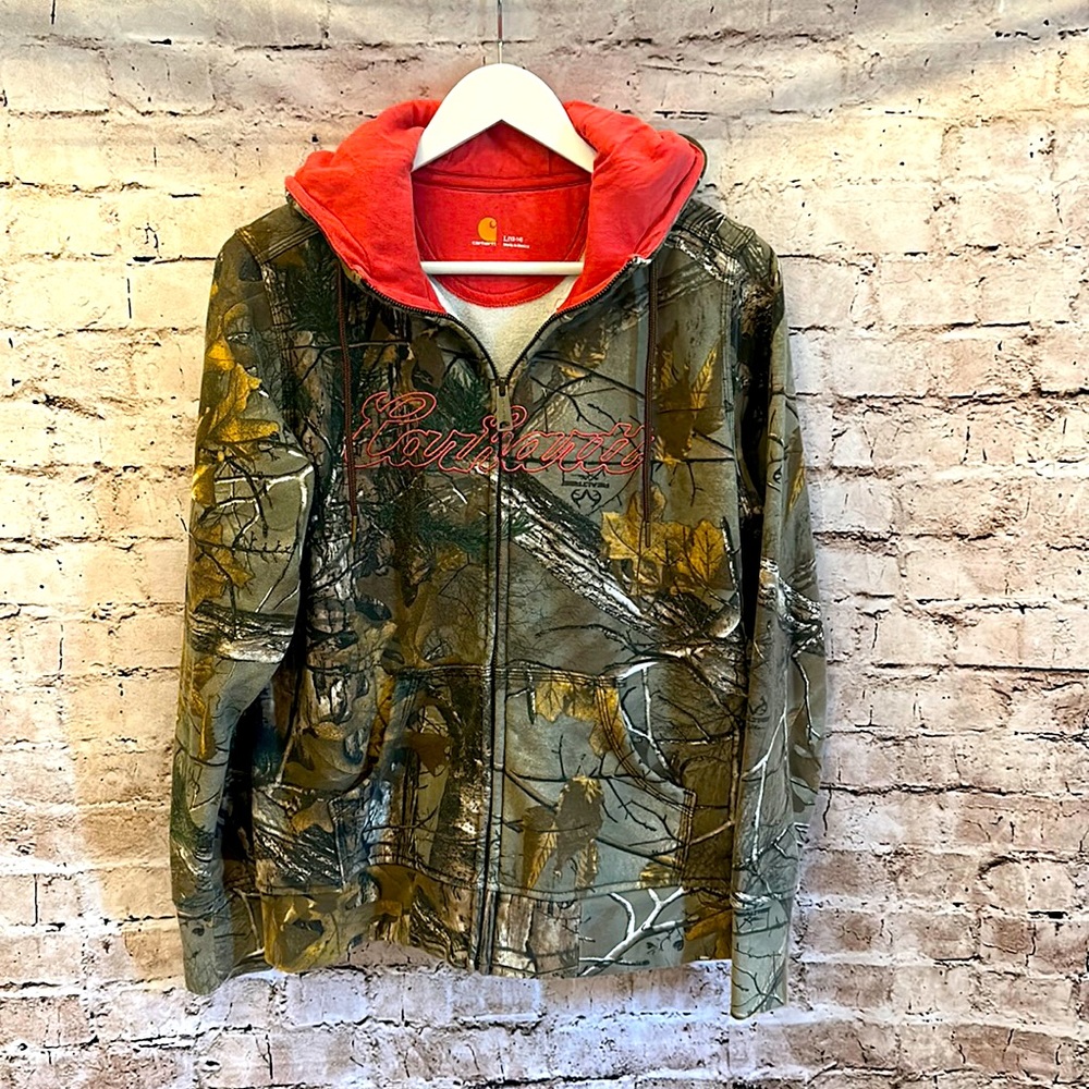 Carhartt Camouflage Hooded Zip Up Sweatshirt Size L